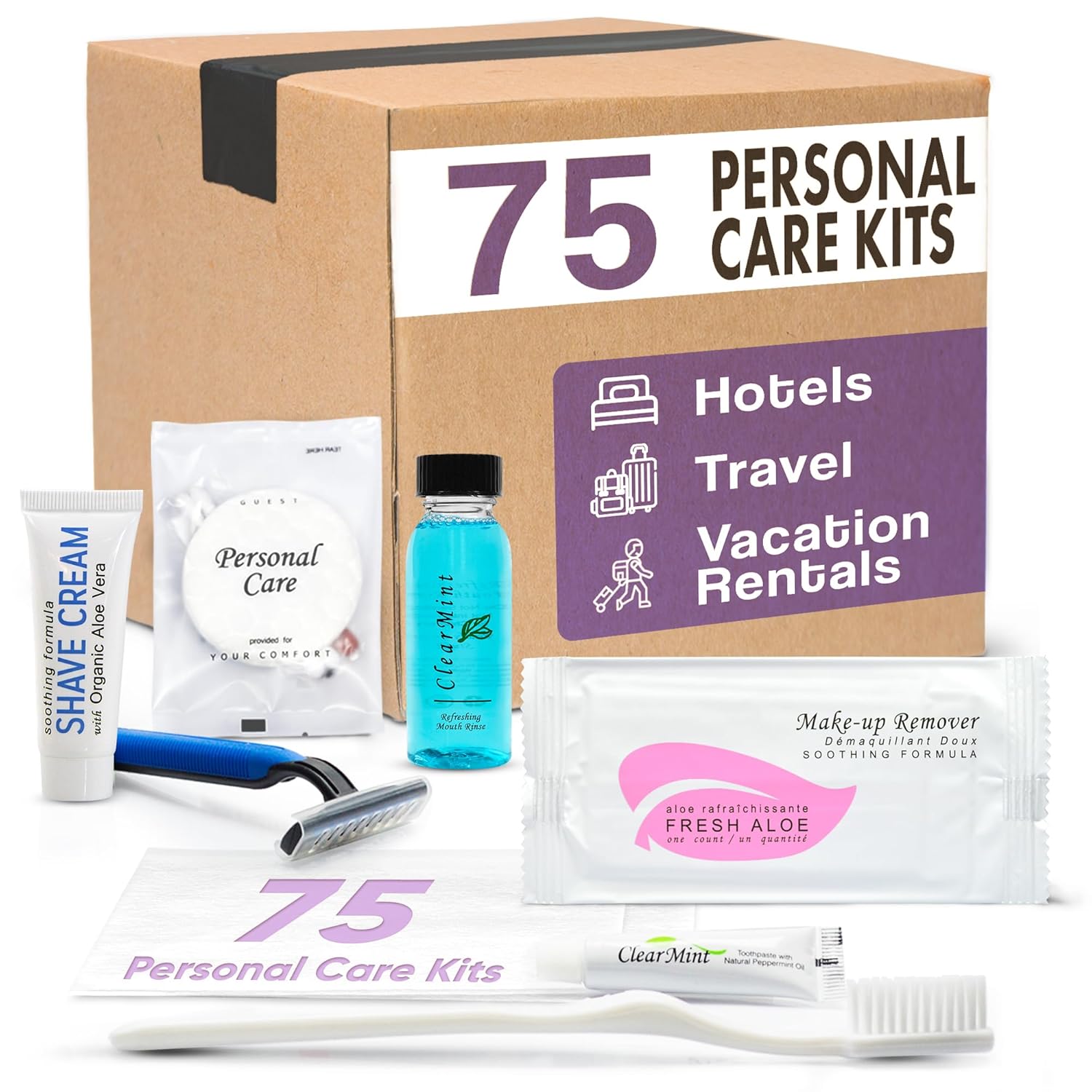 Ultimate Travel Toiletries Kit | 75-Piece Personal Care Set with Shaving Essentials, Toothbrush, Mouthwash, Makeup Wipes, and More!