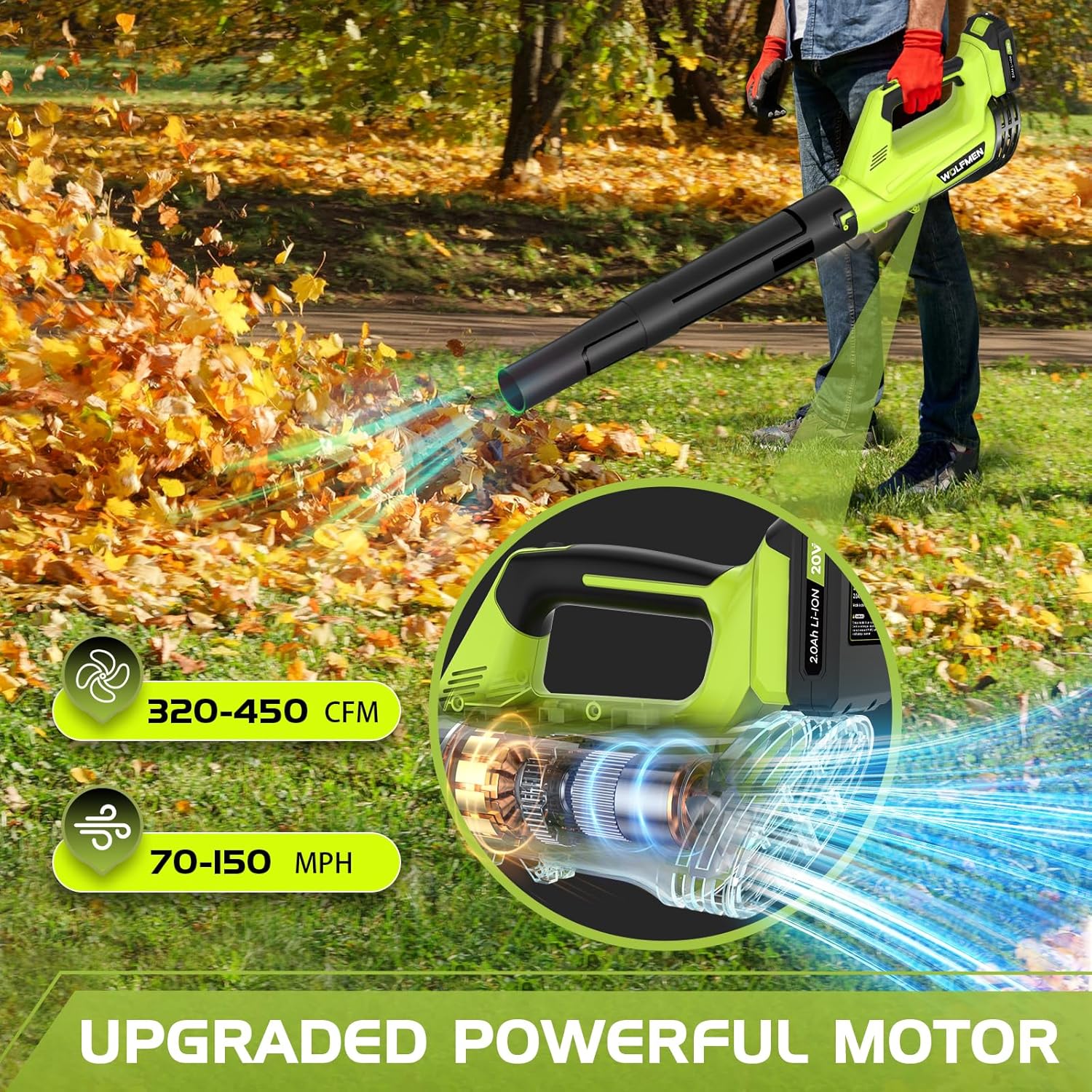 Electric Cordless Leaf Blower with Dual Batteries and Charger, Two Speed Settings, Lightweight Design for Leaves, Patio, Lawn Care, and Dust Removal