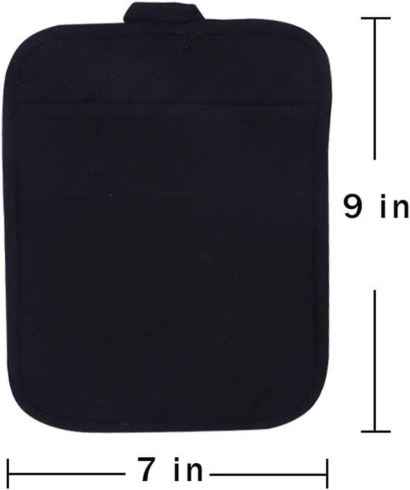 Pot Holders for Kitchen Heat Resistant, Cotton Hot Pads for Kitchen Counter Table, Black Kitchen Pot Holders with Pocket