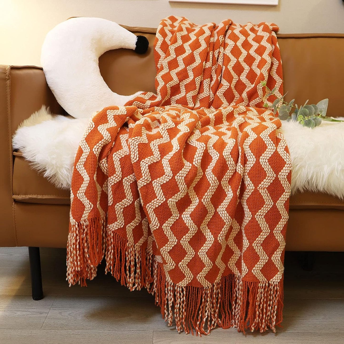 Throw Blanket for Couch, Fall Throw Blanket, 50 X 68 Inches, Light Orange