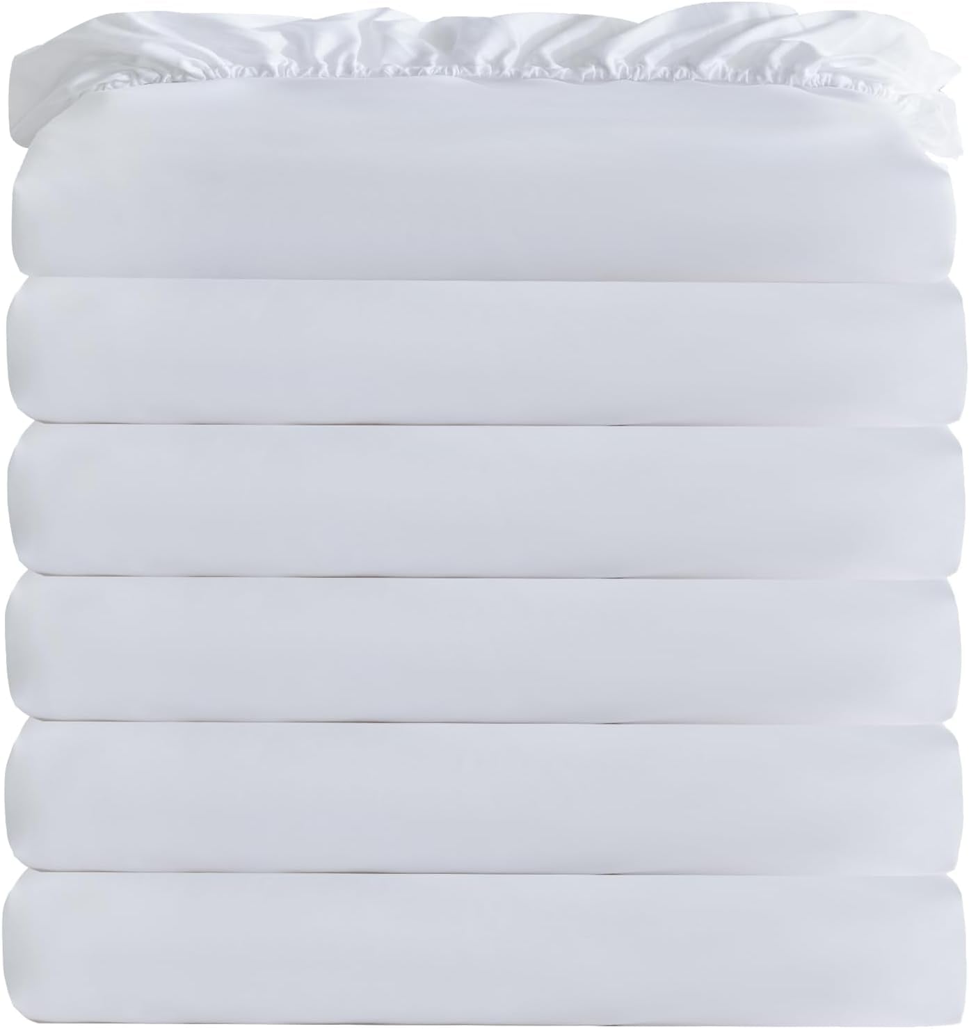 Soft Brushed Microfiber Twin Fitted Sheets - 6 Pack Bulk Bottom Sheets with Color-Coded Labels for Home, Hotel & Airbnb - White Bedding Essentials