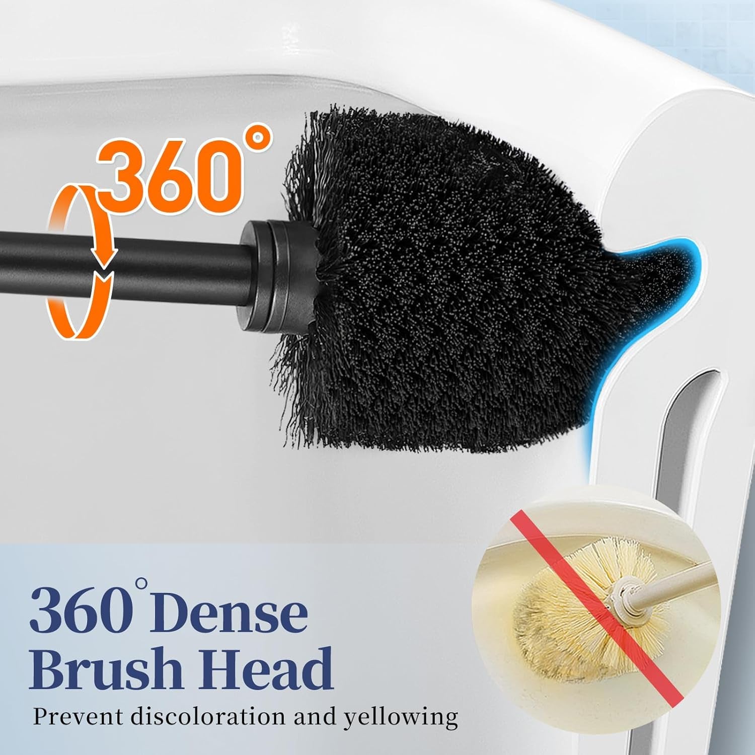 Toilet Bowl Brush Holder Set: 2 Pack Modern Deep Cleaning Bathroom Toilet Scrubber with Caddy for Rv - Rim Decorative Accessories Cleaner Brushes for Toilet - Black