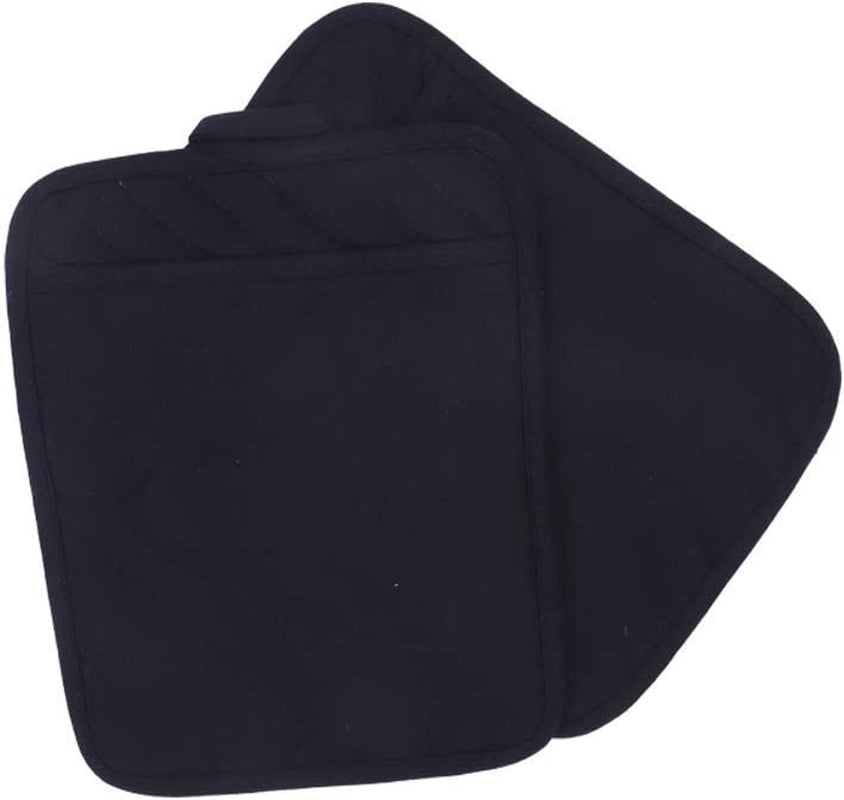 Pot Holders for Kitchen Heat Resistant, Cotton Hot Pads for Kitchen Counter Table, Black Kitchen Pot Holders with Pocket