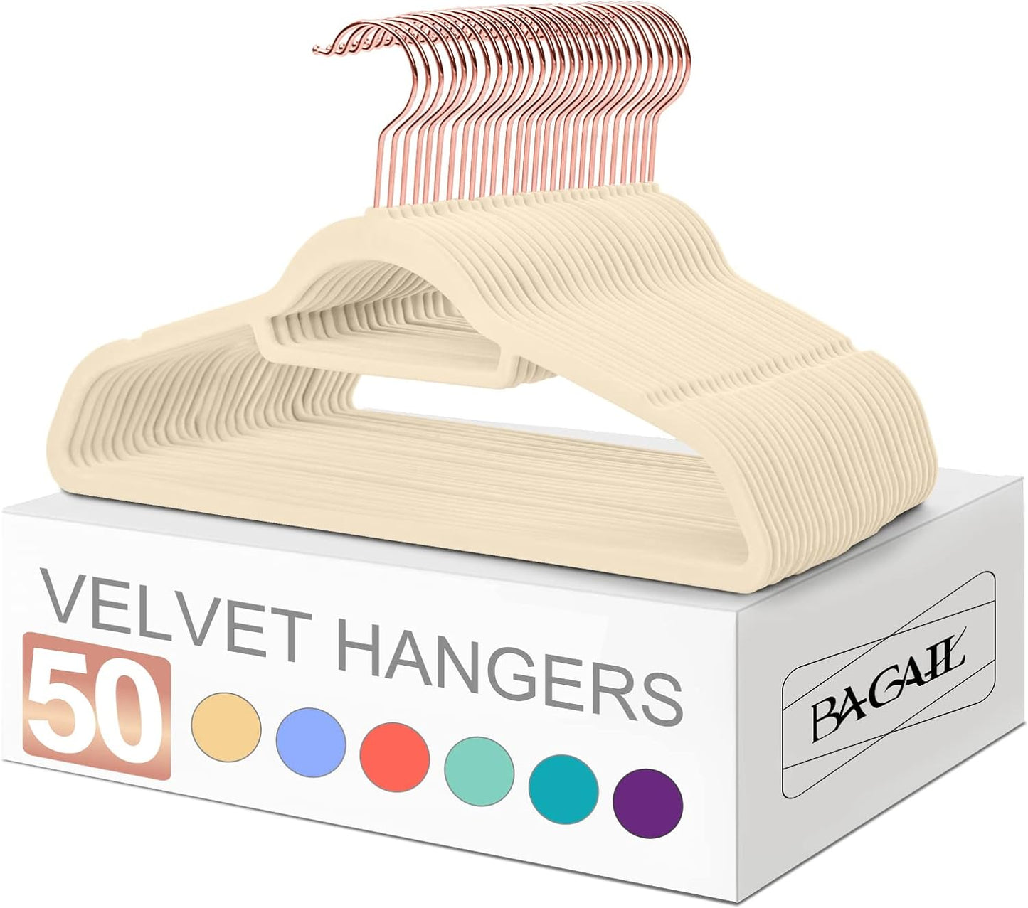 Velvet Hangers,Ivory/Rose Gold Non Slip 360 Degree Swivel Hook Strong and Durable Clothes Hangers for Coats, Suit, Shirt Dress, Pants & Dress Clothes (Ivory/Rose Gold, 50 Pack)