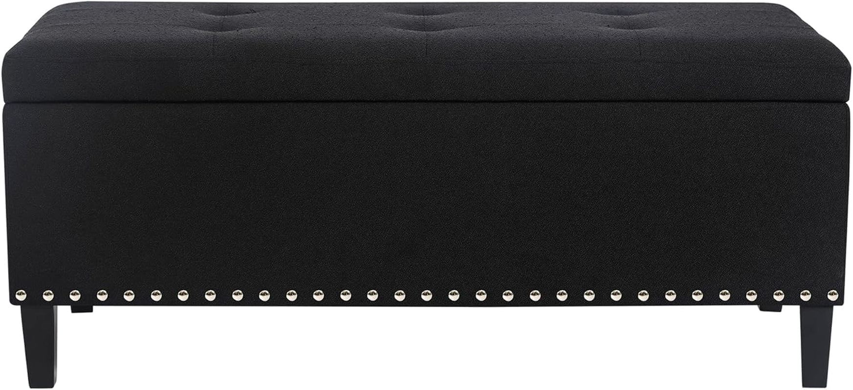 41 Inch Storage Ottoman Bench, Cotton Linen Rectangle Tufted Long Foot Stool for Bedroom, End Foot of Bed, Black