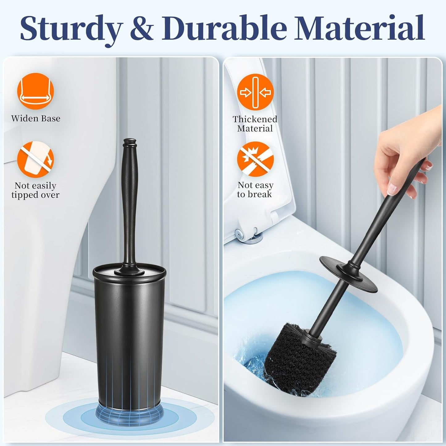 Toilet Bowl Brush Holder Set: 2 Pack Modern Deep Cleaning Bathroom Toilet Scrubber with Caddy for Rv - Rim Decorative Accessories Cleaner Brushes for Toilet - Black