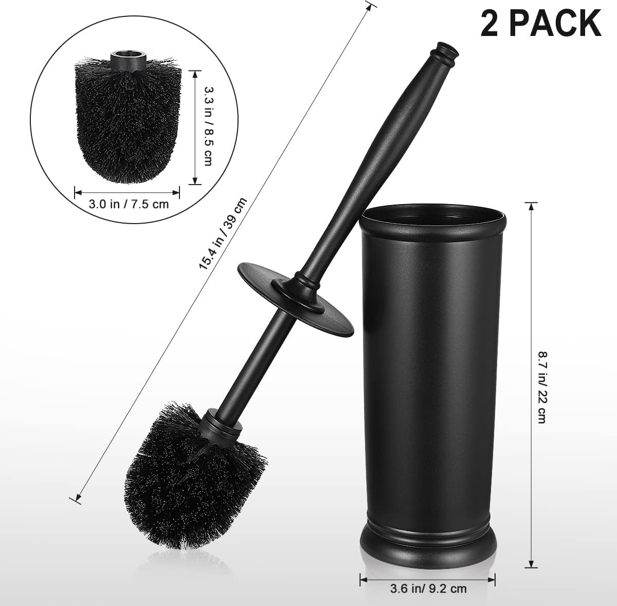 Toilet Bowl Brush Holder Set: 2 Pack Modern Deep Cleaning Bathroom Toilet Scrubber with Caddy for Rv - Rim Decorative Accessories Cleaner Brushes for Toilet - Black