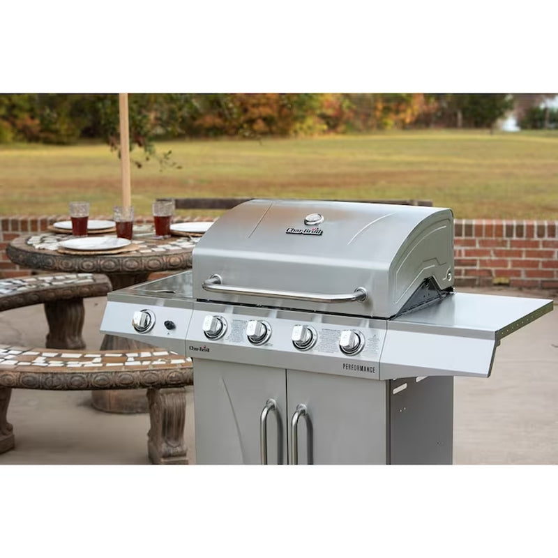 Performance Series Silver 4-Burner Liquid Propane Gas Grill with 1 Side Burner