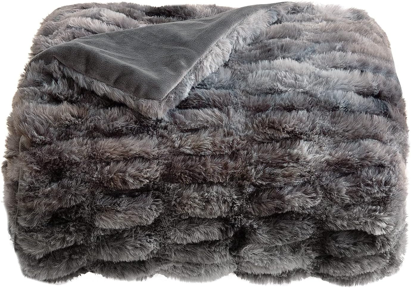 Soft Faux Fur Throw Blanket, 50" X 60" Fuzzy Throw Blanket for Couch and Bed Luxurious Ruched Warm Throw Blanket for Living Room Bedroom (Throw, Dark Gray)