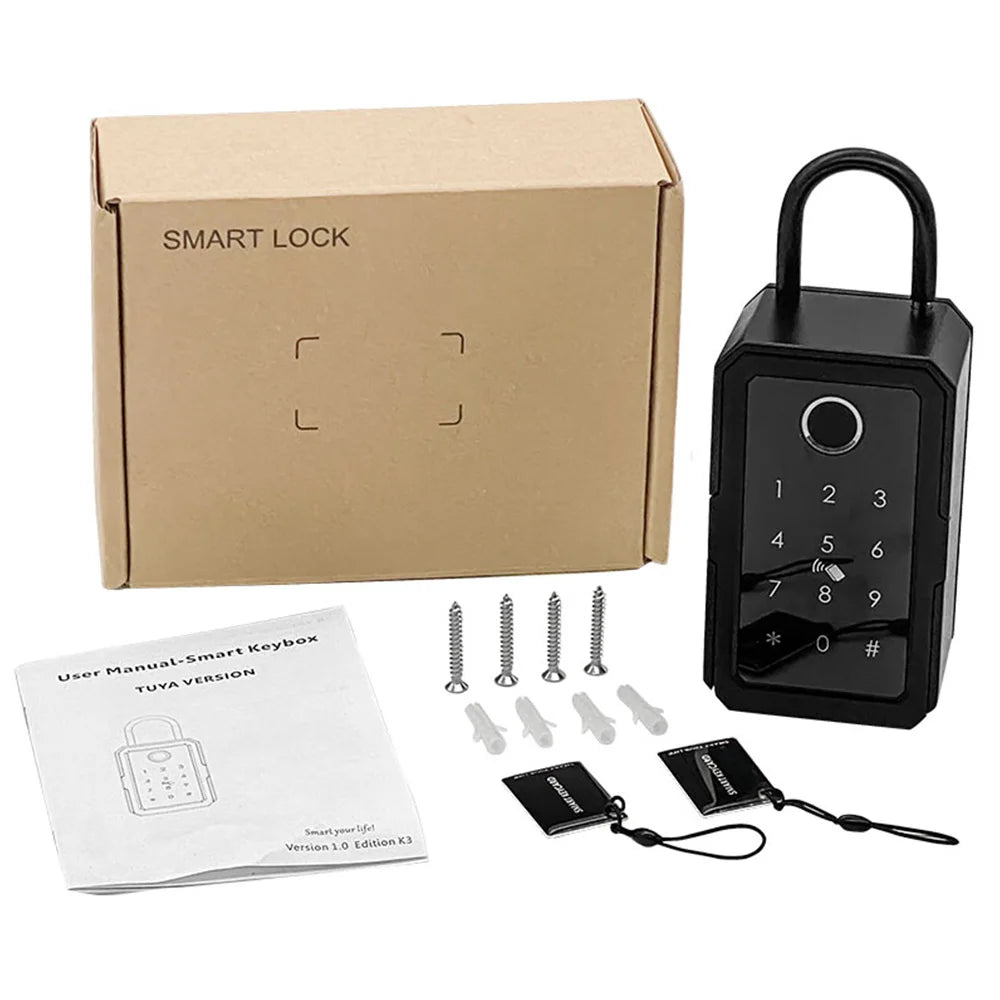 Smart Fingerprint Key Box - Secure Digital Lockbox for Airbnb Rentals with Combination Code & IC Card Access