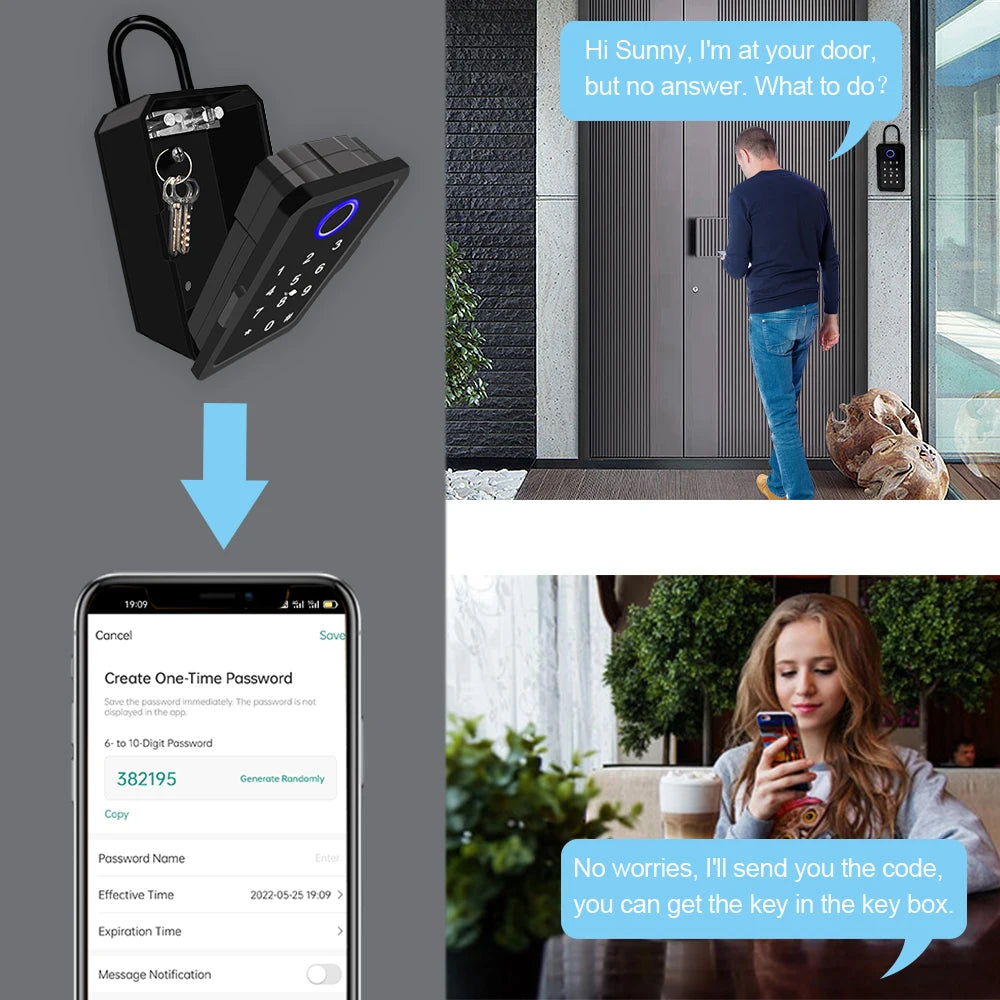 Smart Fingerprint Key Box - Secure Digital Lockbox for Airbnb Rentals with Combination Code & IC Card Access