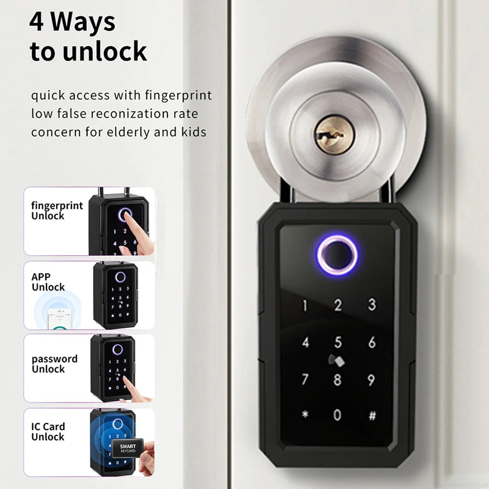 Smart Fingerprint Key Box - Secure Digital Lockbox for Airbnb Rentals with Combination Code & IC Card Access