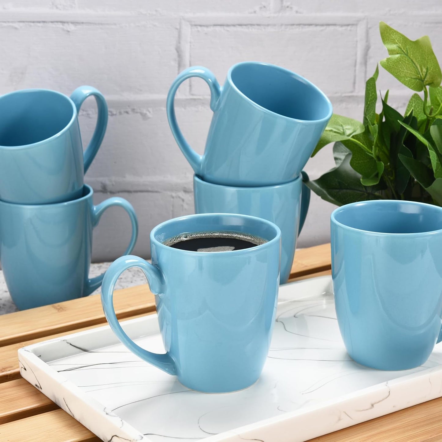 Ceramic Coffee Mug Set of 6 - Unique Coffee and Tea Mug Set - Coffee Cups Ceramic, Microwavable Mug - Hot Tea and Coffee Cup - Dishwasher and Microwave Safe Bulk Coffee Mugs - Blue