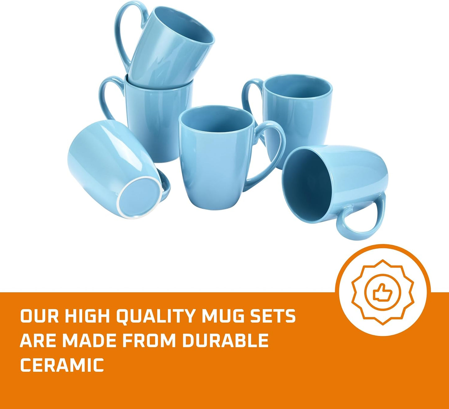 Ceramic Coffee Mug Set of 6 - Unique Coffee and Tea Mug Set - Coffee Cups Ceramic, Microwavable Mug - Hot Tea and Coffee Cup - Dishwasher and Microwave Safe Bulk Coffee Mugs - Blue