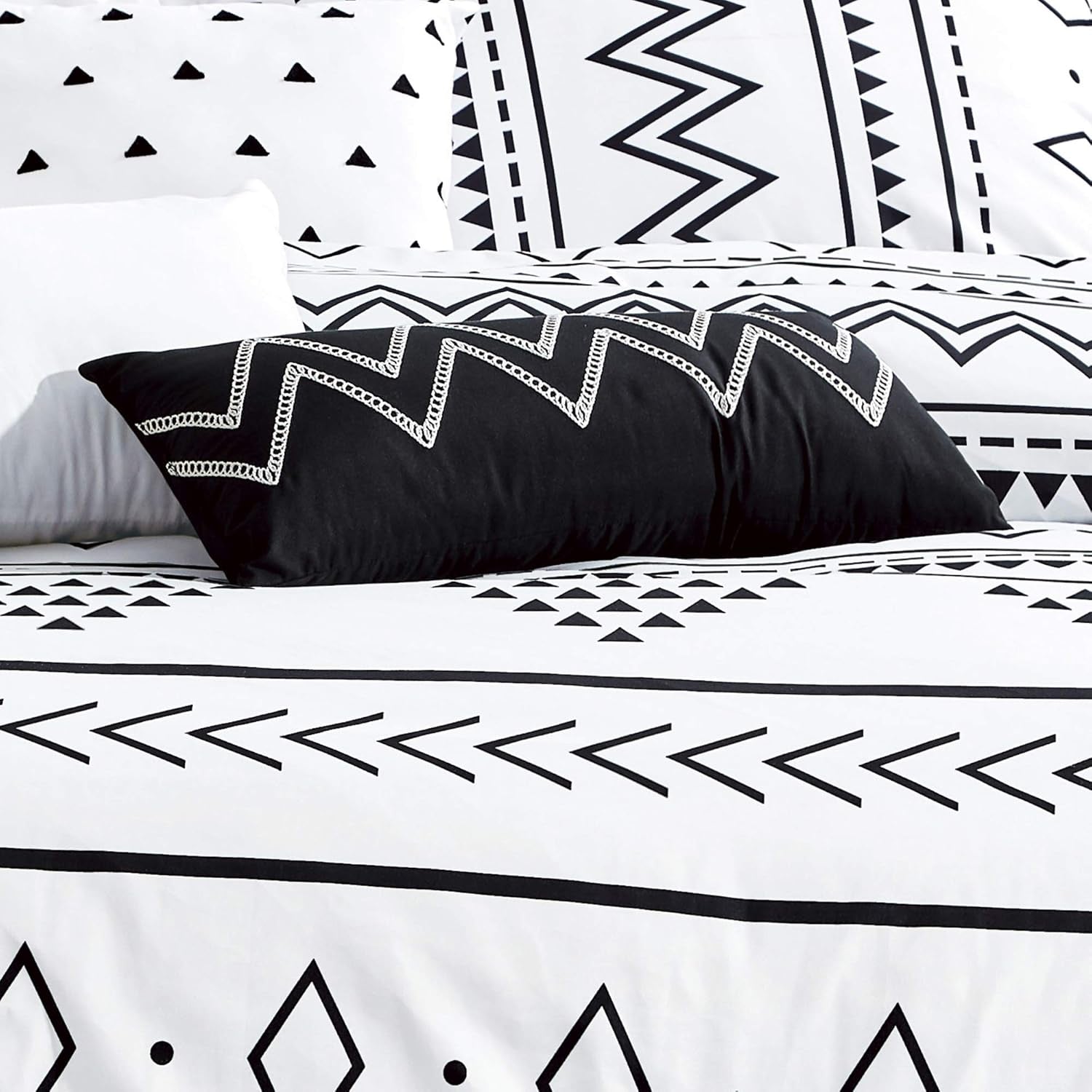 Aztec Comforter Sets - Luxury Full Size Microfiber Bedding for Queen and King Size Beds - Boho Black and White Patterns - 6 Piece Set (King)