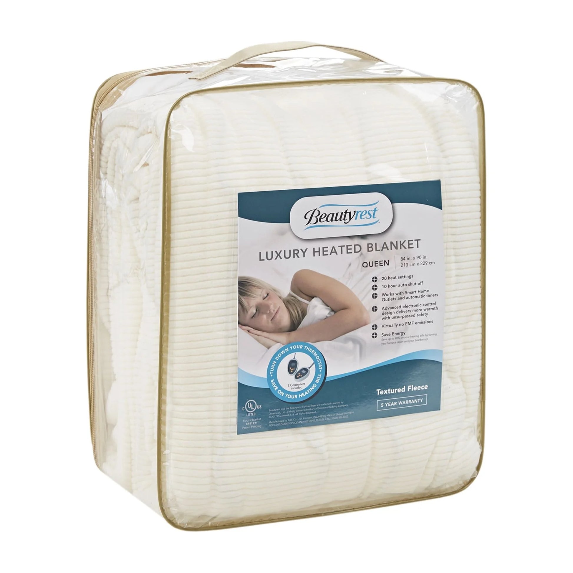 Electric Micro Fleece Heated Solid Blanket, Twin, Ivory