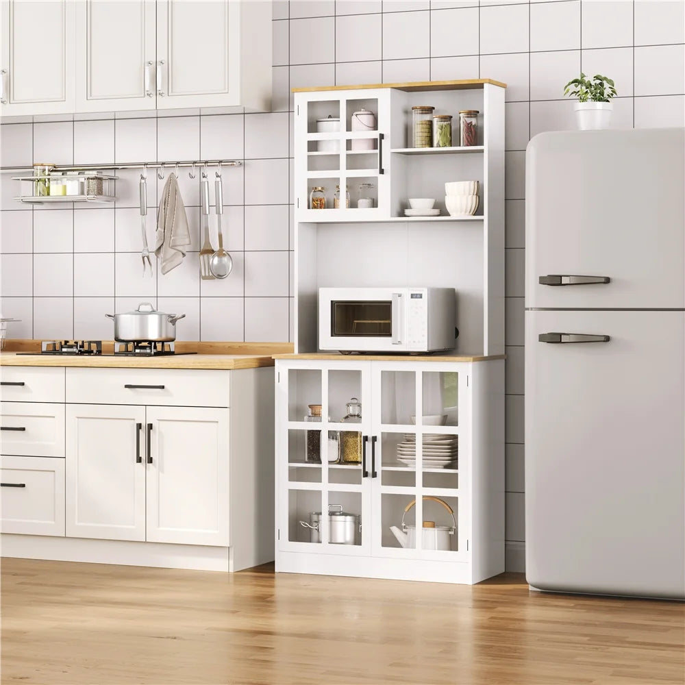 Kitchen Pantry with Cabinets & Open Shelves, White