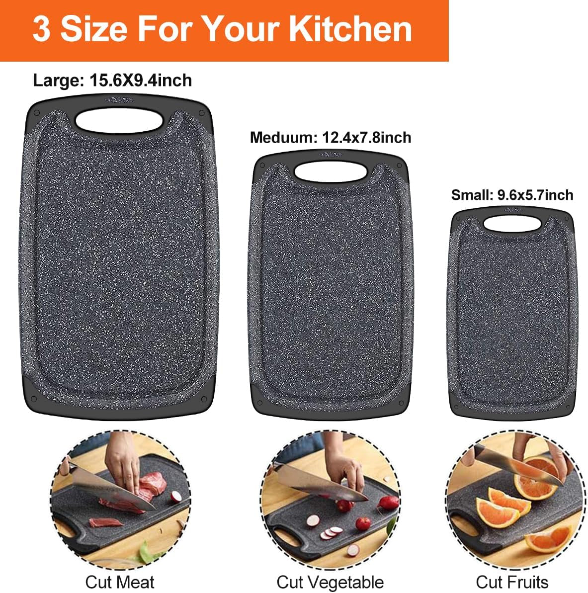 Kitchen Cutting Board (Set of 3),Professional Chopping Boards Sets,Dishwasher Safe Cutting Boards with Juice Grooves & Carrying Handle & No BPA