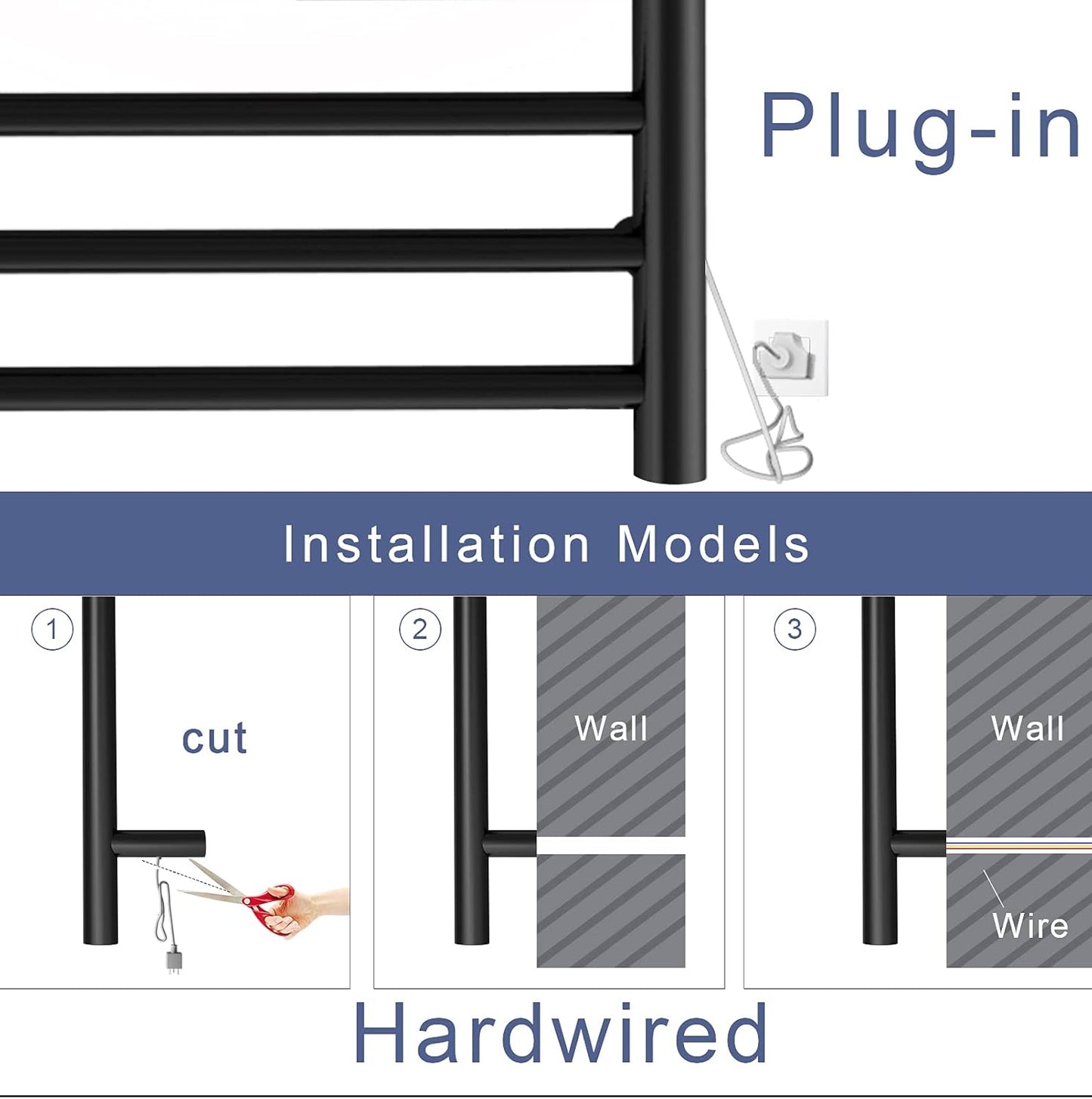 Heated Towel Rack, Towel Warmer with Timer, Wall Mounted Hot Towel Warmer for Bathroom, Hardwired or Plug-In Models