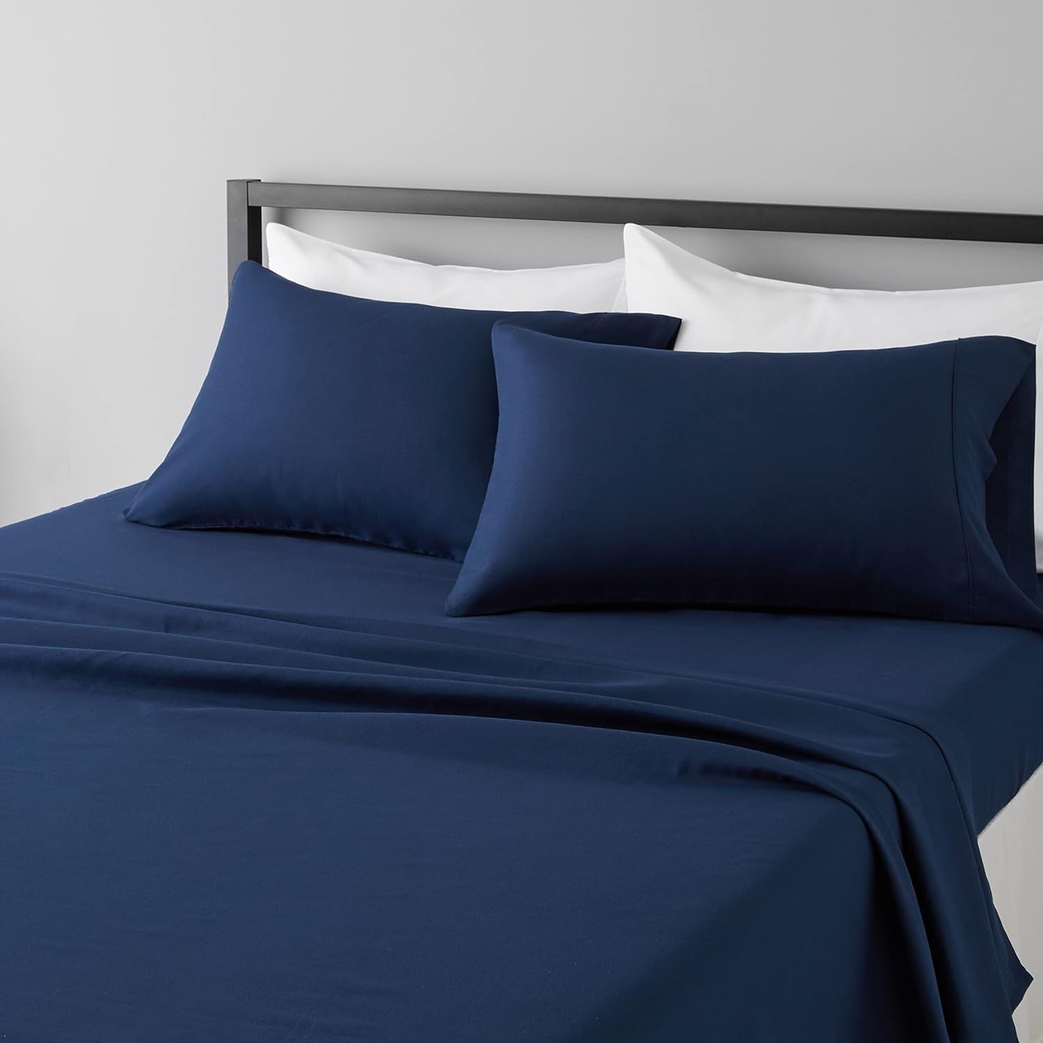 Luxurious Navy Blue Microfiber Queen Bed Sheets - 4 Piece Deluxe Set