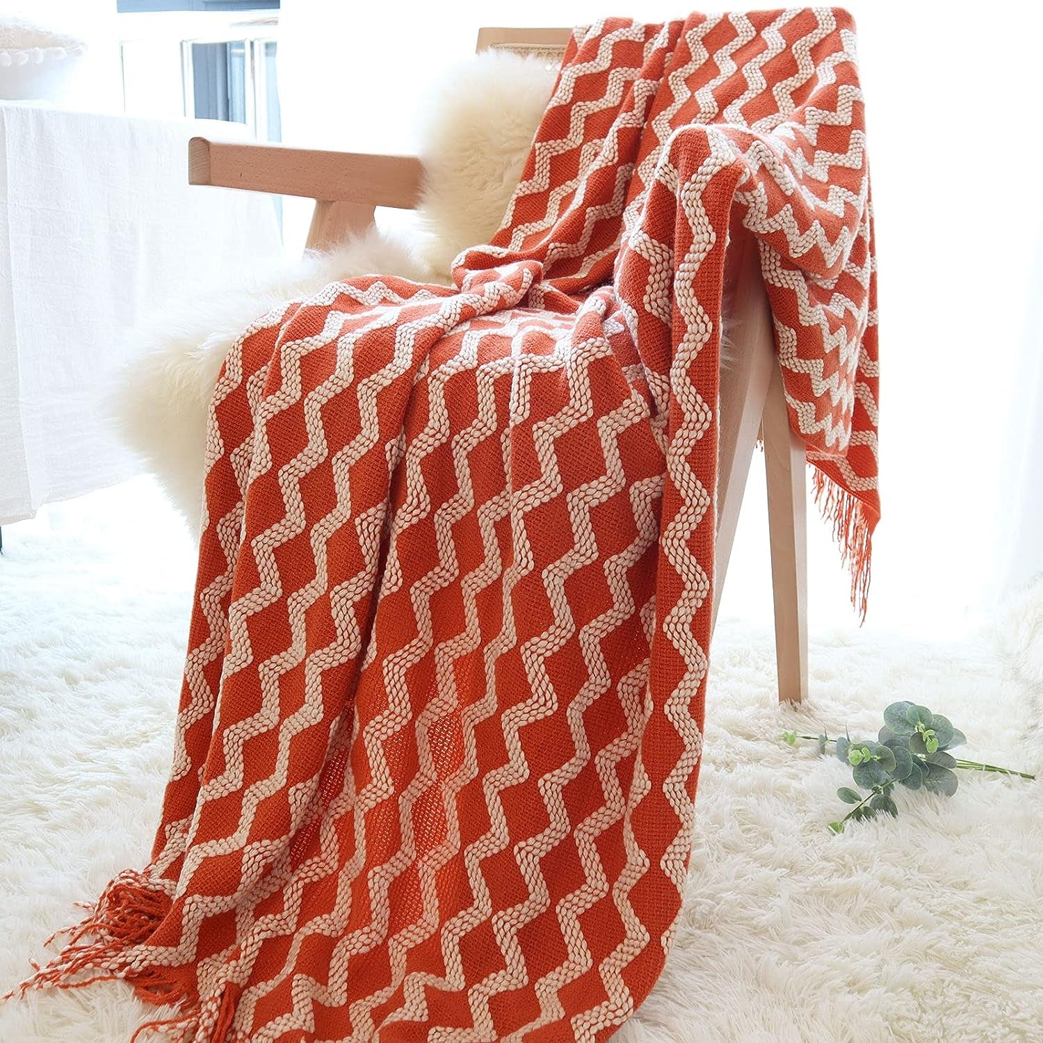 Throw Blanket for Couch, Fall Throw Blanket, 50 X 68 Inches, Light Orange