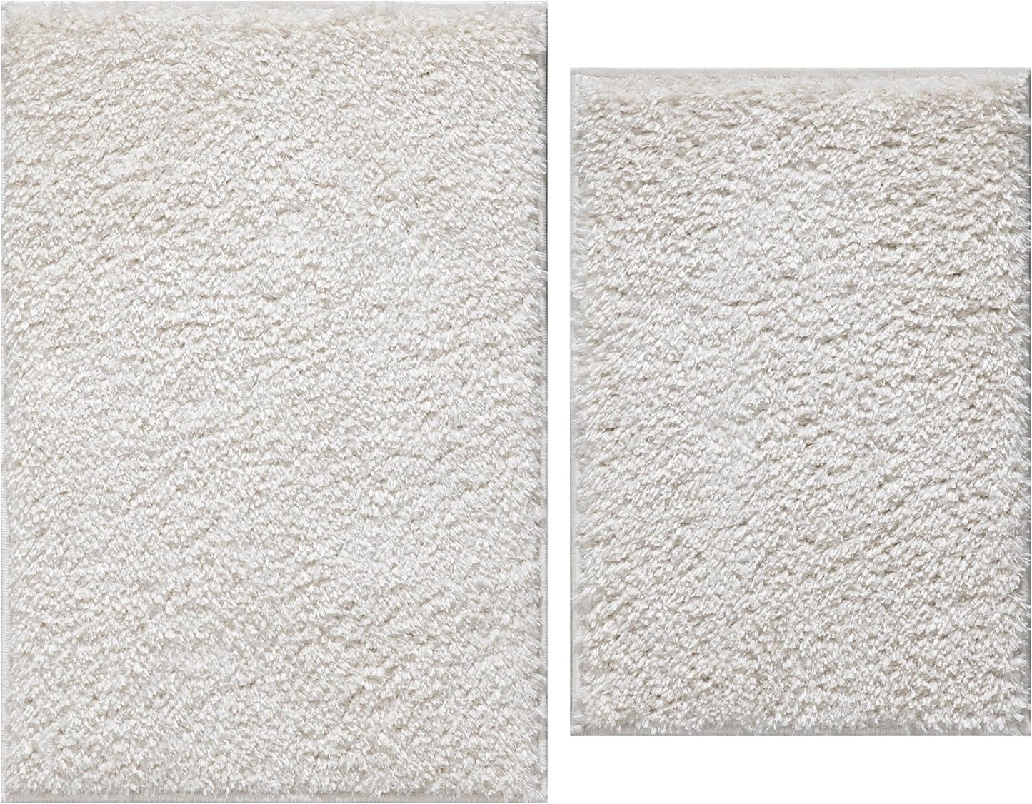 Indoor Solid Design Non-Slip Rubberback 2X2/2X3 Soft Shag Rug Set for Bathroom, Bedroom, 2 Piece - 16" X 24"/20" X 30", Cream