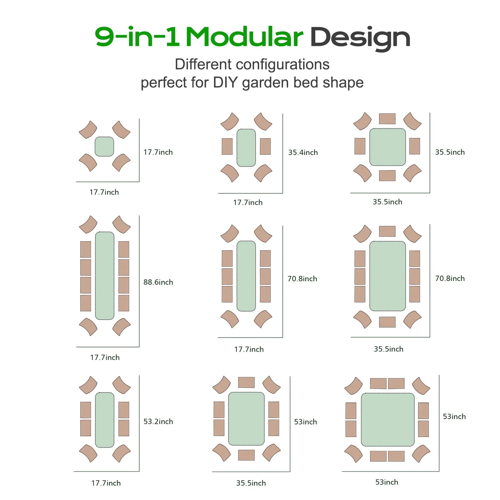 9-In-1 Modular Aluzinc Metal Raised Garden Bed - Outdoor Gardening Planter Soil Box for Vegetable, Flower, Herb - Olive Green (71''L X 35''W X 17''H)