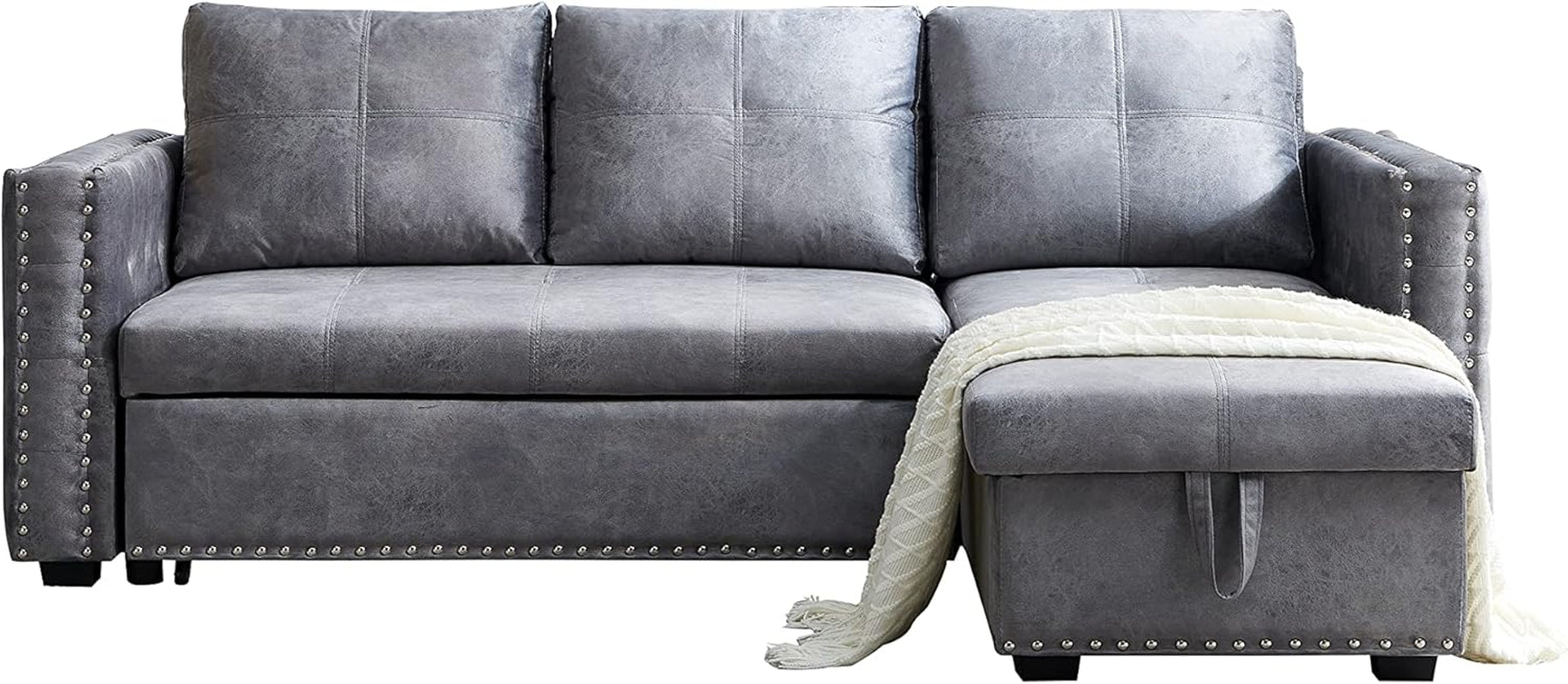 Couches for Living Room,Pull Out Sofa Bed Sectional Sleeper with Storage (Gray, 91×64)