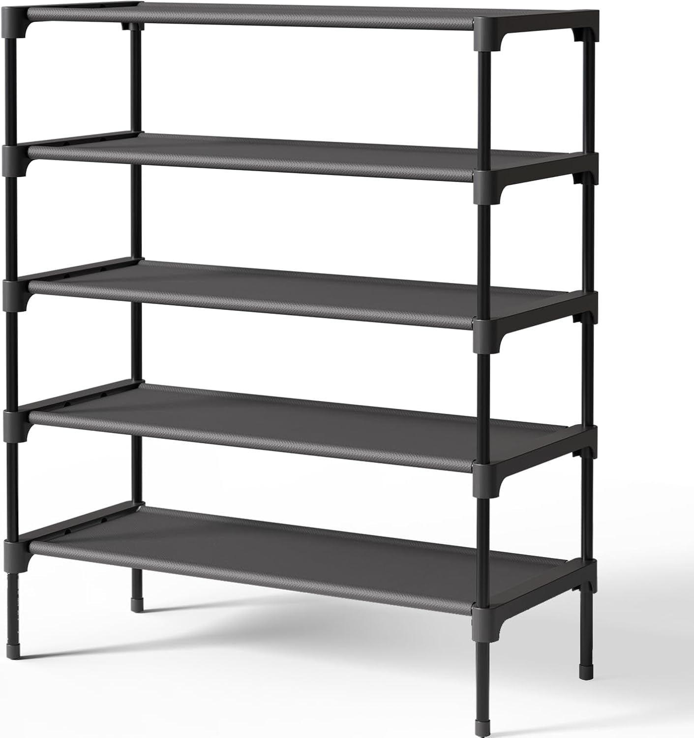 Premium Non-Woven 2X-Large Shoe Rack - Sturdy & Stackable Organizer for Closet, Entryway, Garage & Corridor - Sleek Black Design