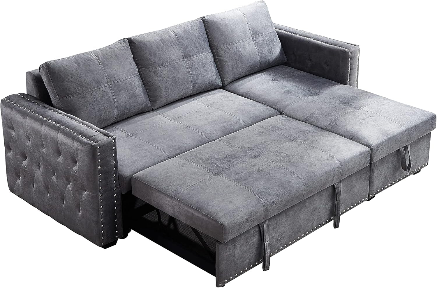 Couches for Living Room,Pull Out Sofa Bed Sectional Sleeper with Storage (Gray, 91×64)