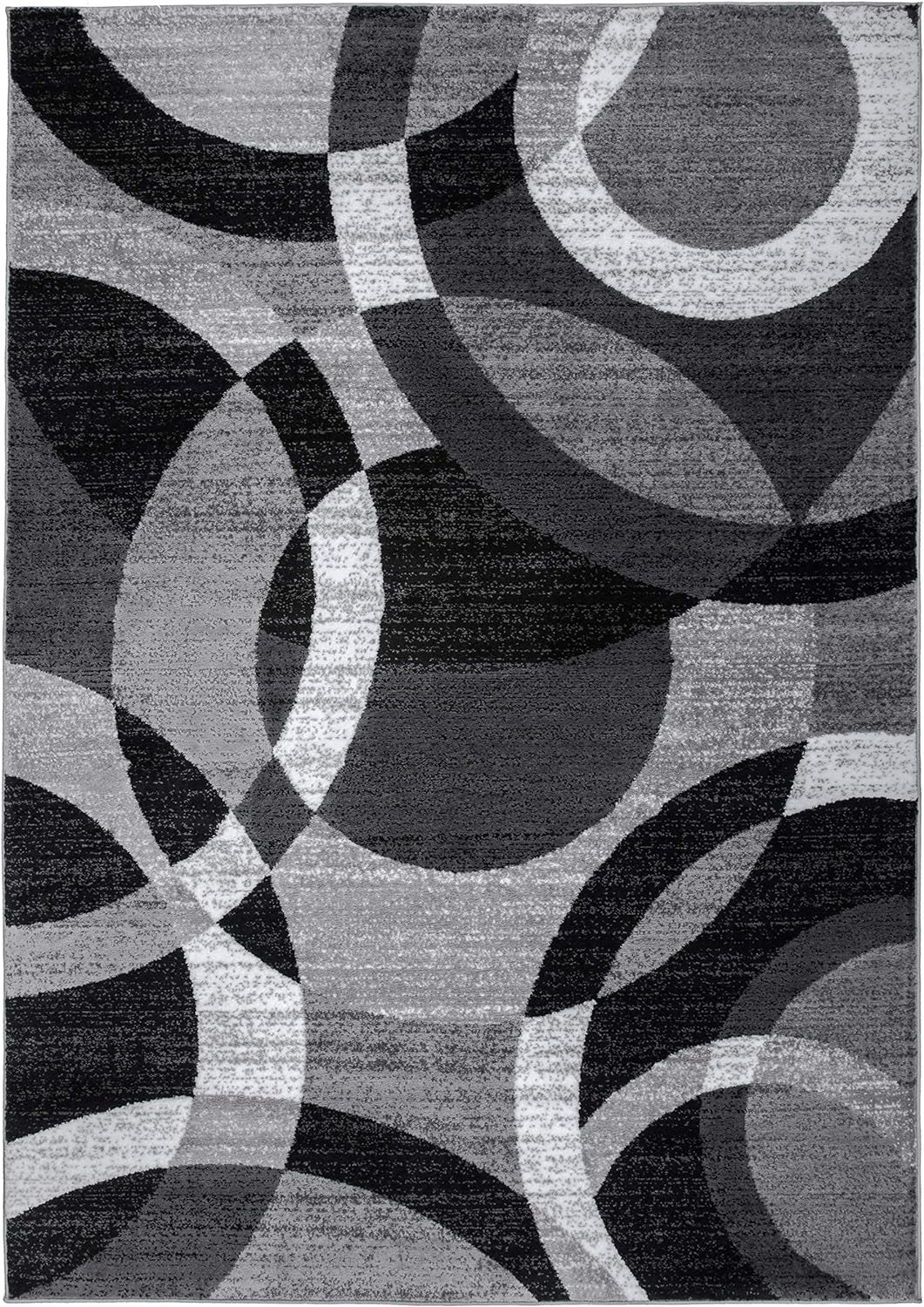 Contemporary Abstract Circles Perfect for High Traffic Areas of Your Living Room,Bedroom,Home Office,Kitchen Area Rug 6'6" X 9' Gray