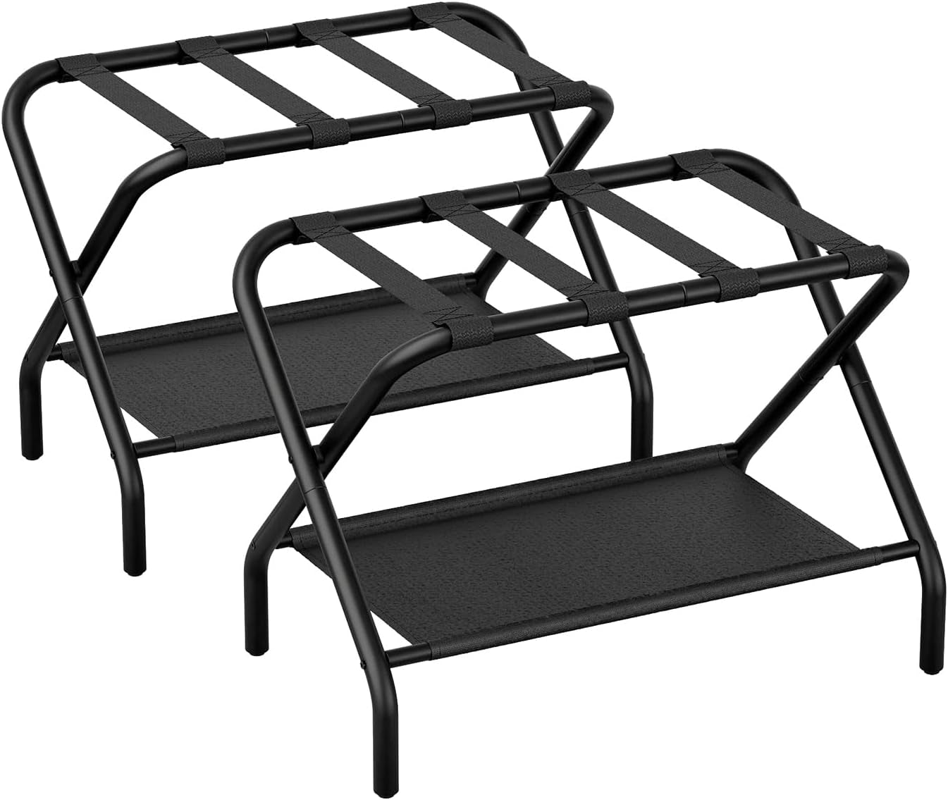 Luggage Racks Pack of 2, Suitcase Stand Folding with Shoe Shelf, Steel Luggage Stand for Guest Room, Bedroom, Hotel, Airbnb, Black