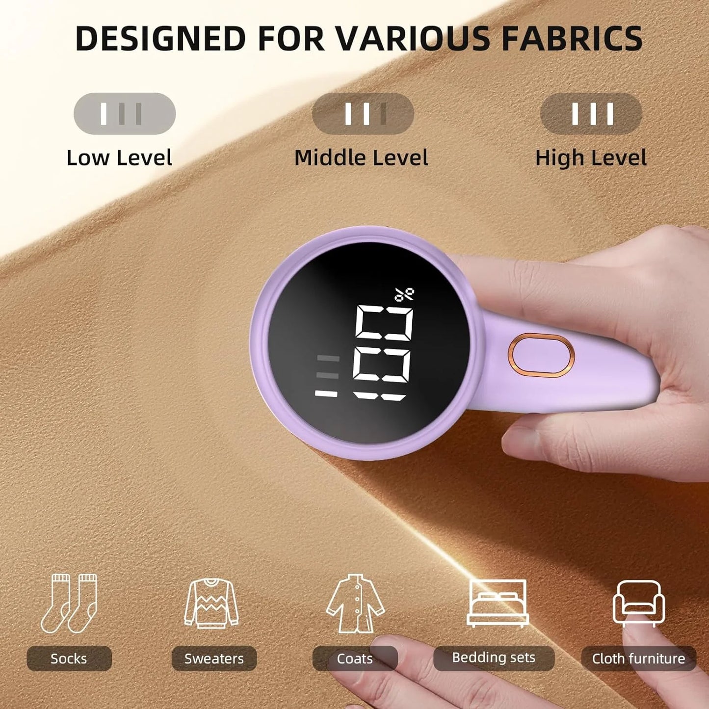 Fabric Shaver, Lint Remover Rechargeable, Electric Portable Sweater Defuzzer with 3 Speeds, 6 Leaf Blades, Digital LED Display to Remove Pilling for Clothes, Furniture, Sweater, Couch, Blanket