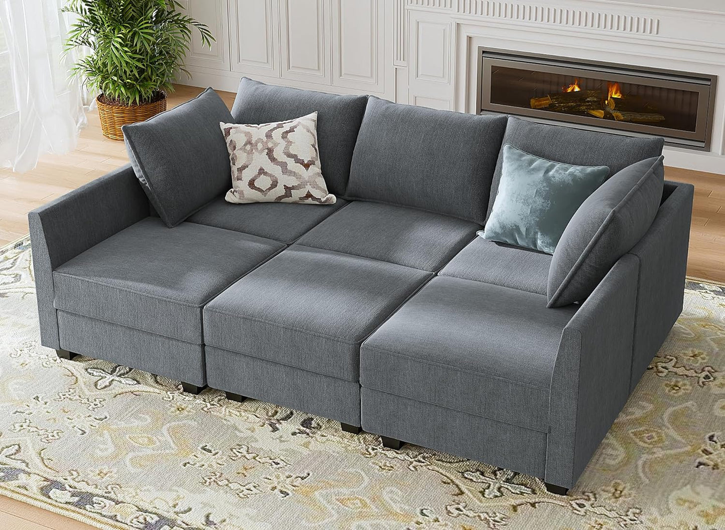 Modular Sectional Sofa U Shaped Sectional Couch with Reversible Chaise Modular Couch with Storage, Bluish Grey