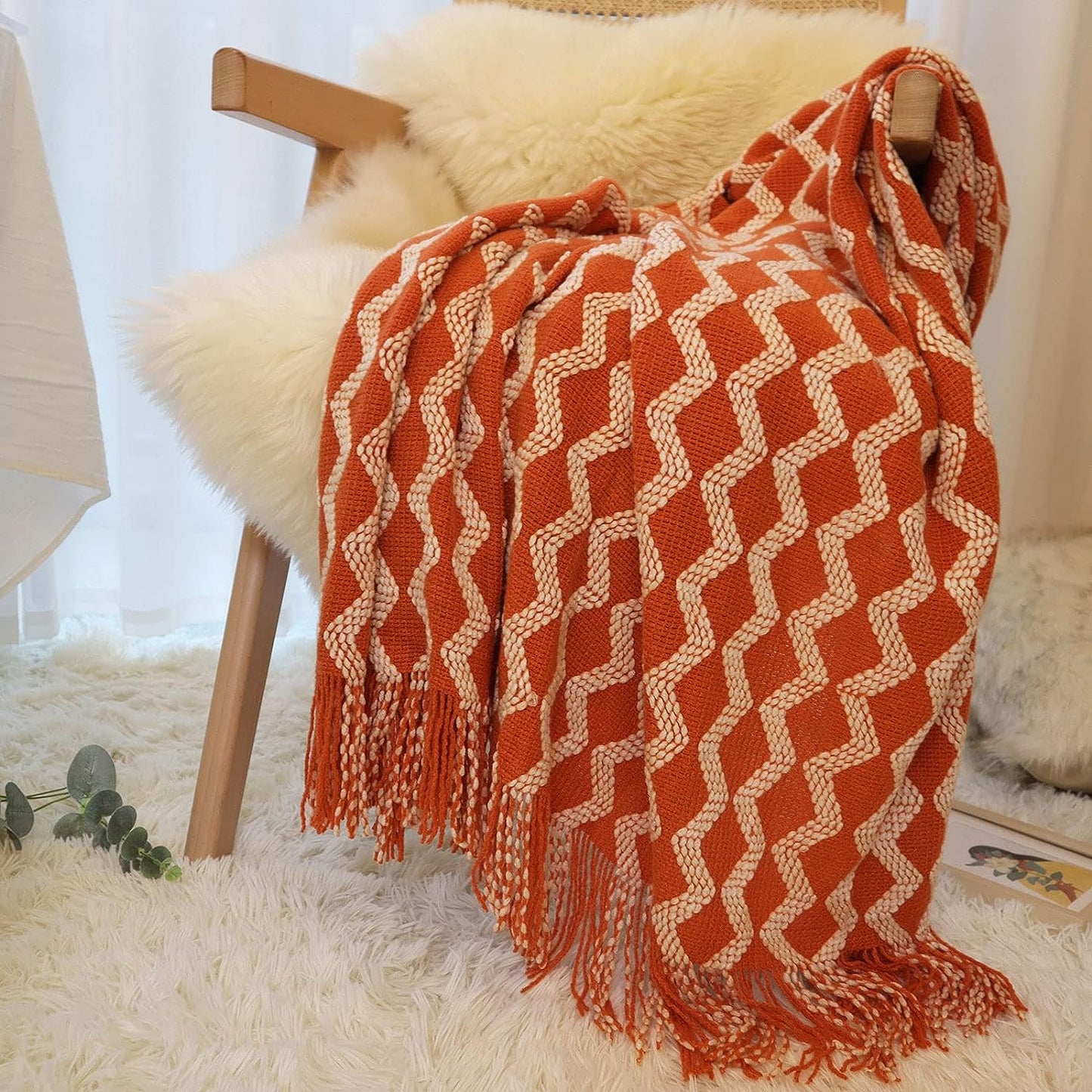 Throw Blanket for Couch, Fall Throw Blanket, 50 X 68 Inches, Light Orange