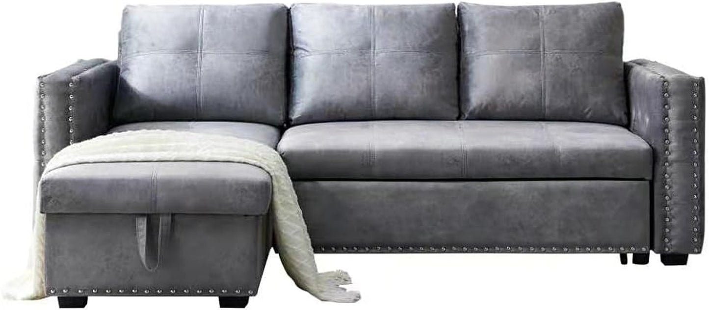 Couches for Living Room,Pull Out Sofa Bed Sectional Sleeper with Storage (Gray, 91×64)