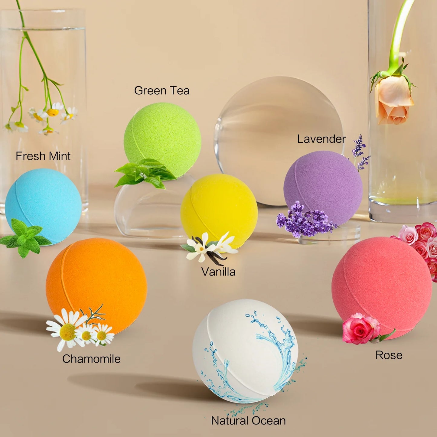 Luxury Bath Bombs Set with 7 Natural Essential Oils - Spa Bubble Bath Salts for Self-Care, Ideal Gift for Birthdays, Valentine's Day, and Holidays for All Ages