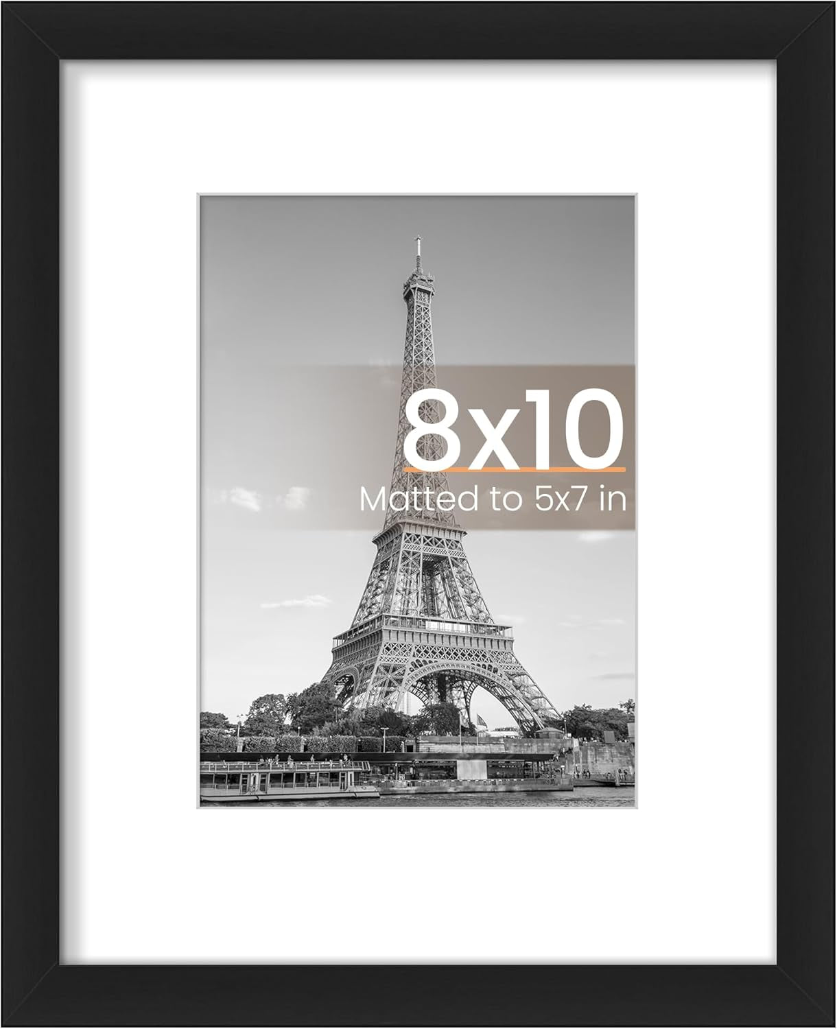 8x10 Black Picture Frame with Mat for 5x7 Photos or Without Mat for 8x10 Photos, Wall Hanging, Single Pack