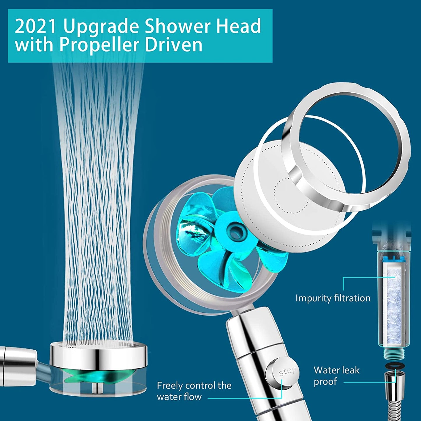 High Pressure Fan Shower Heads (Blue)