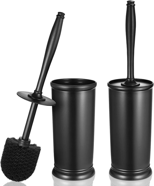 Toilet Bowl Brush Holder Set: 2 Pack Modern Deep Cleaning Bathroom Toilet Scrubber with Caddy for Rv - Rim Decorative Accessories Cleaner Brushes for Toilet - Black