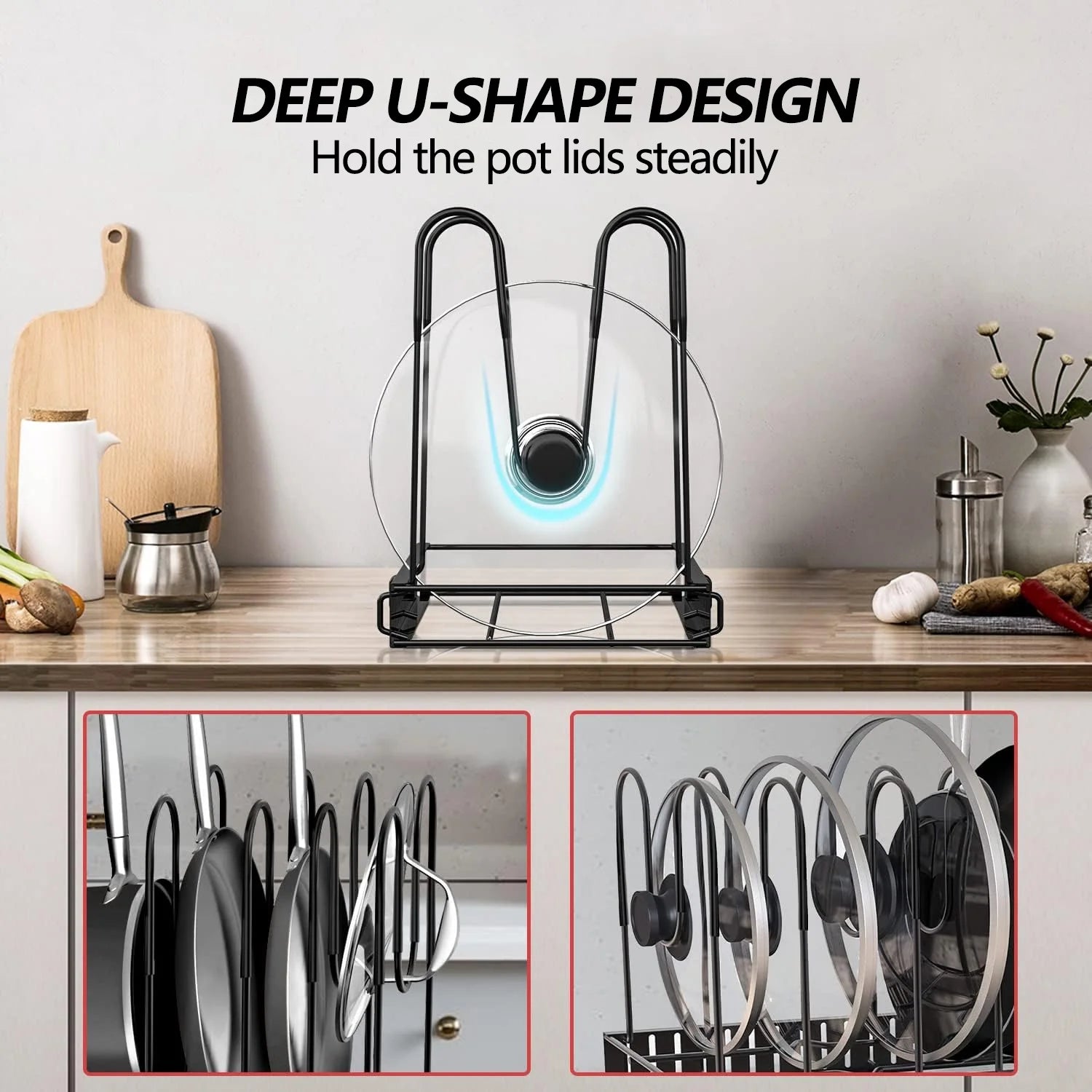 Pots and Pans Organizer Rack, 3 DIY Methods Adjustable 8-Tier Pot and Pan Rack, Metal Heavy Duty Organizer with Anti-Slip Silicone Pad for Cabinet Kitchen Organization Storage