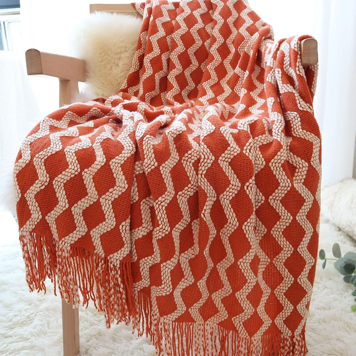 Throw Blanket for Couch, Fall Throw Blanket, 50 X 68 Inches, Light Orange